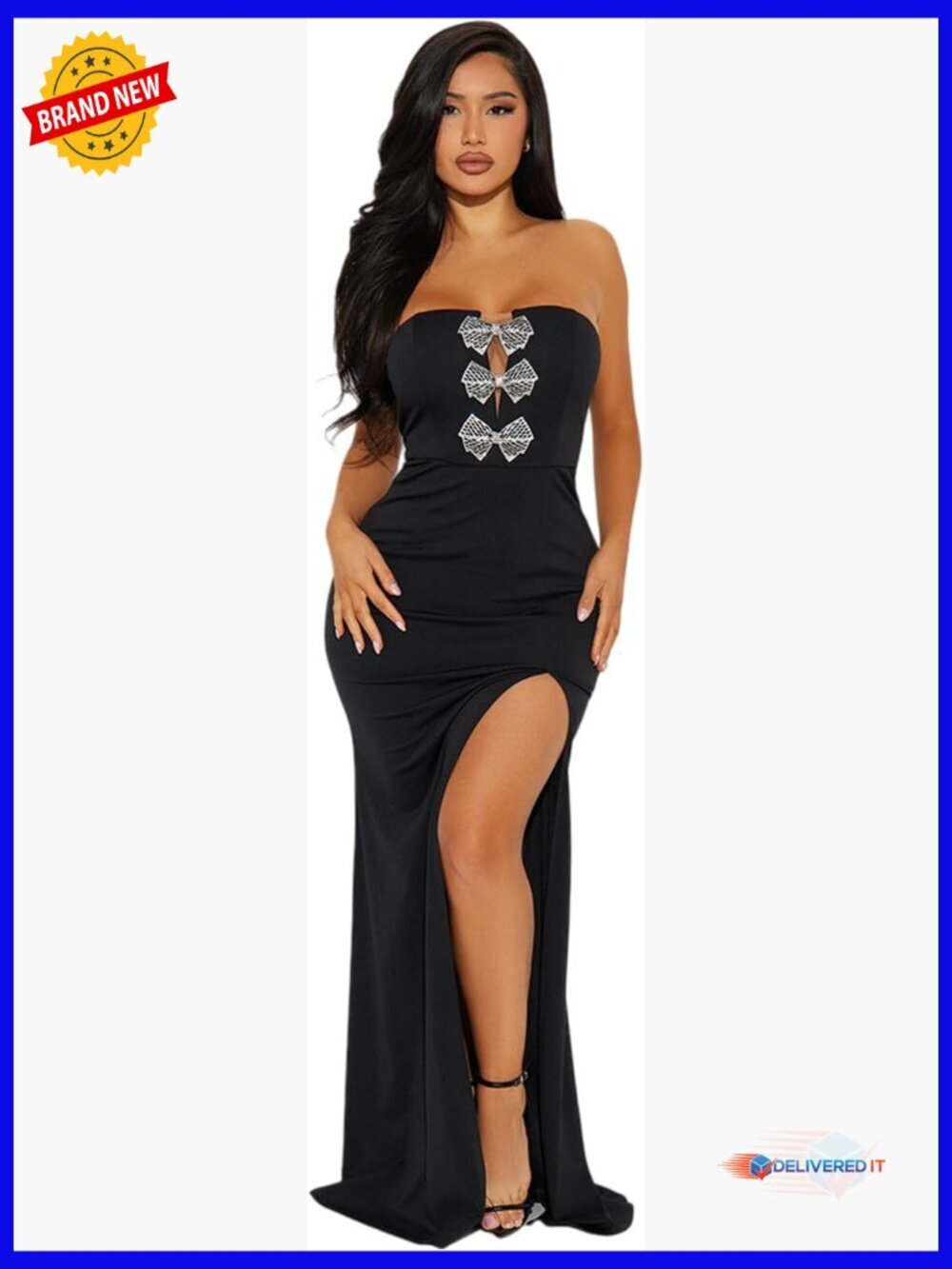 Strapless Backless Maxi Dress with High Split Ruched Bodycon Cocktail